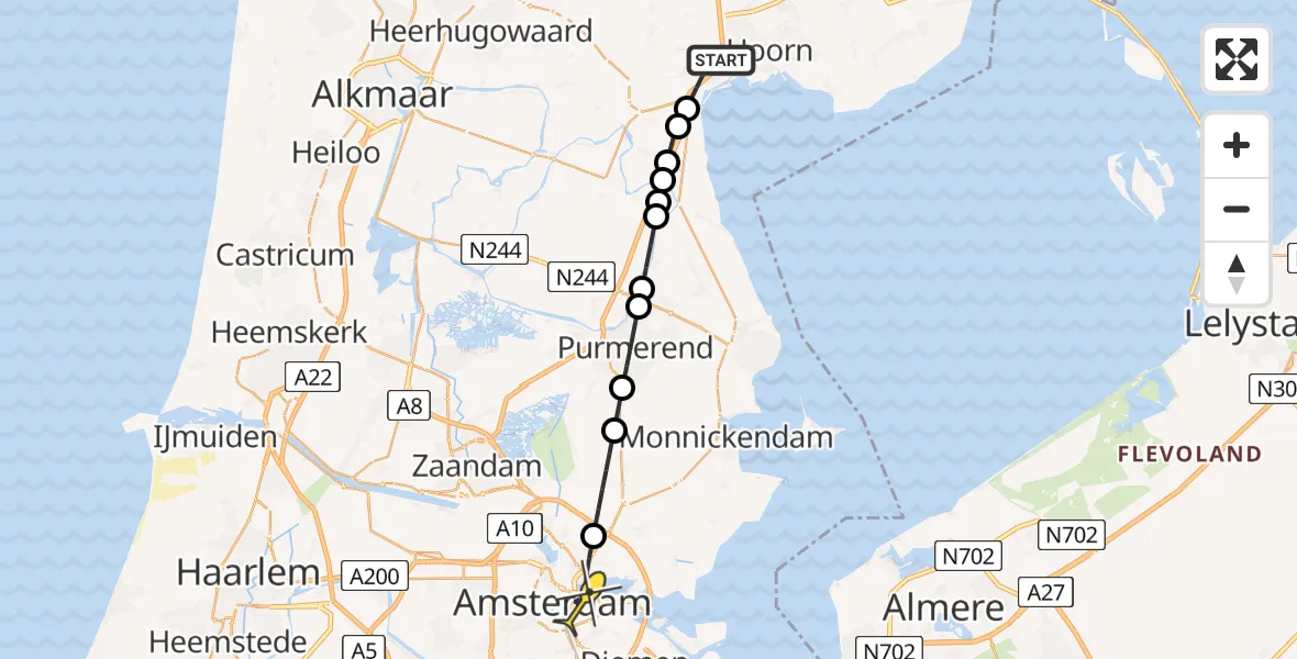 Routekaart van de vlucht: Lifeliner 1 naar Amsterdam