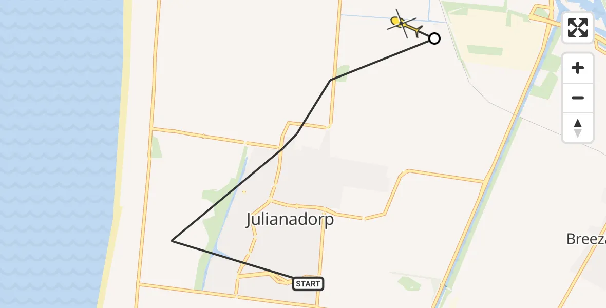 Routekaart van de vlucht: Kustwachthelikopter naar Vliegveld De Kooy