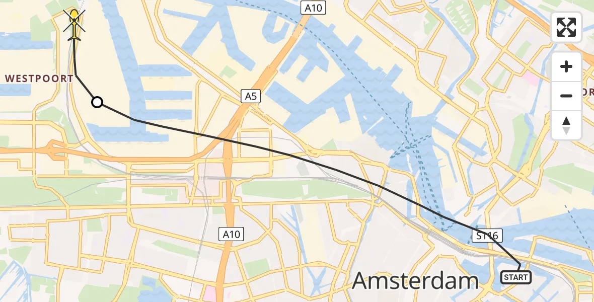 Routekaart van de vlucht: Lifeliner 1 naar Amsterdam Heliport