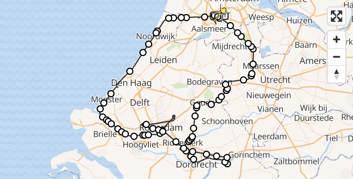 Routekaart van de vlucht: Politieheli naar Schiphol