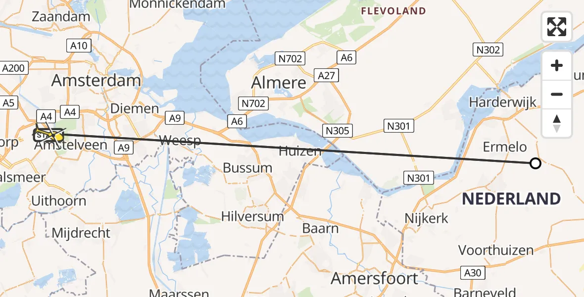 Vluchtroute Politiehelikopter van Schiphol naar Schiphol