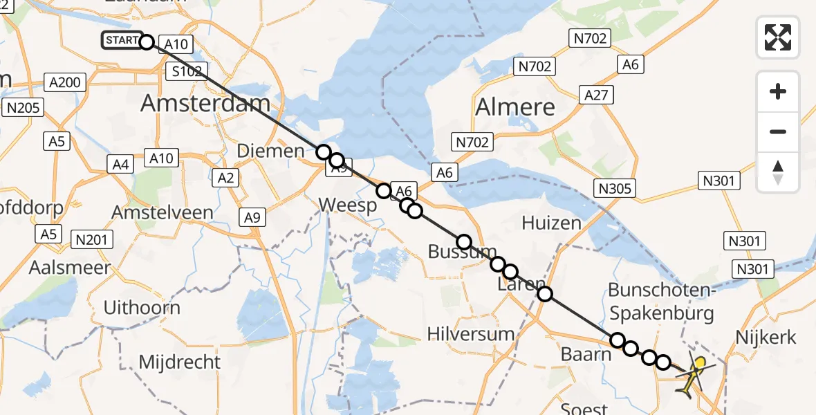 Routekaart van de vlucht: Lifeliner 1 naar Amersfoort