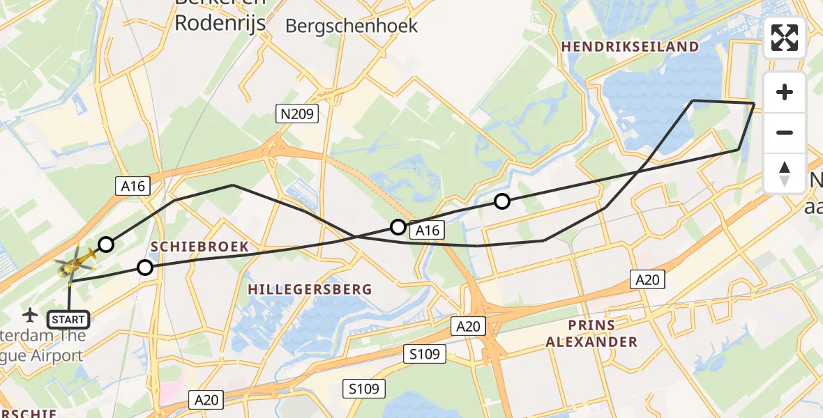 Vluchtroute Traumahelikopter Rotterdam The Hague Airport - Rotterdam The Hague Airport, 12 januari 2024, 06:52