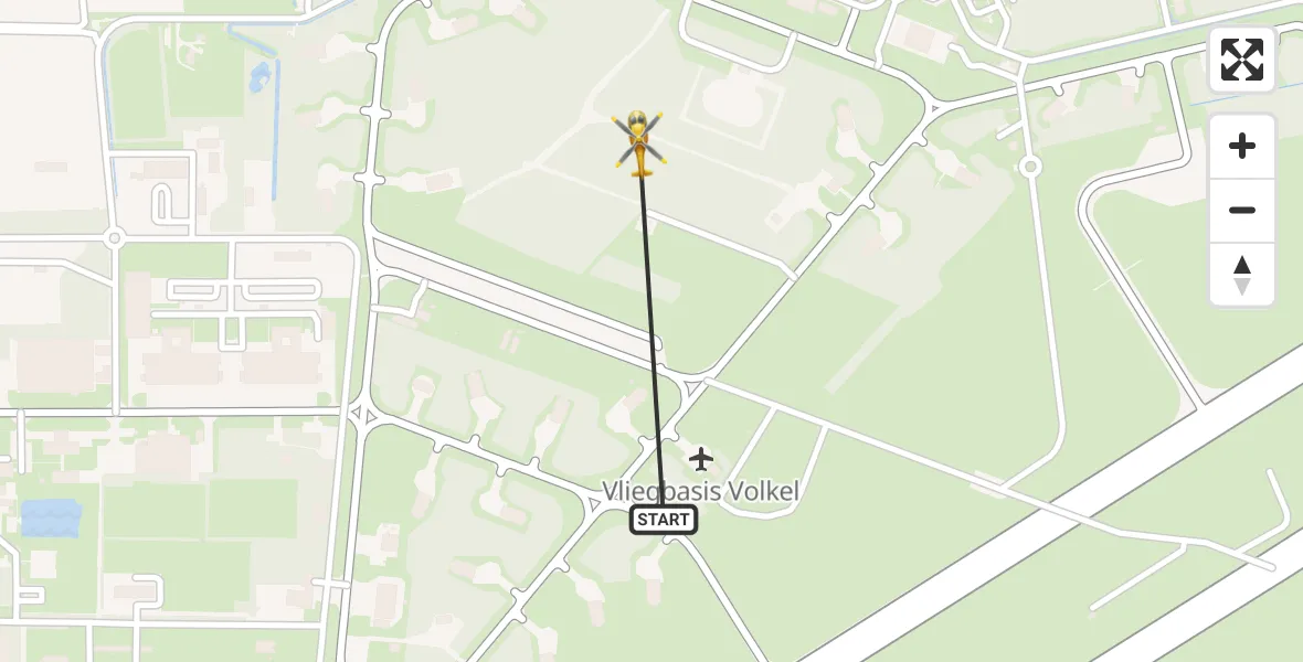 Vluchtroute Traumahelikopter van Vliegbasis Volkel naar Vliegbasis Volkel