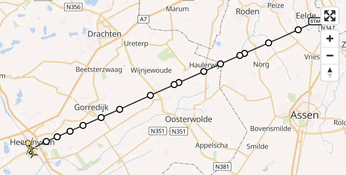 Routekaart van de vlucht: Lifeliner 4 naar Heerenveen