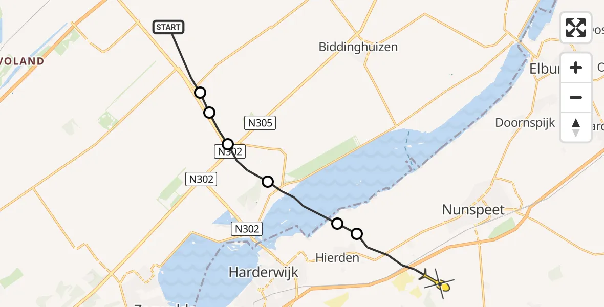 Routekaart van de vlucht: Ambulanceheli naar Hulshorst