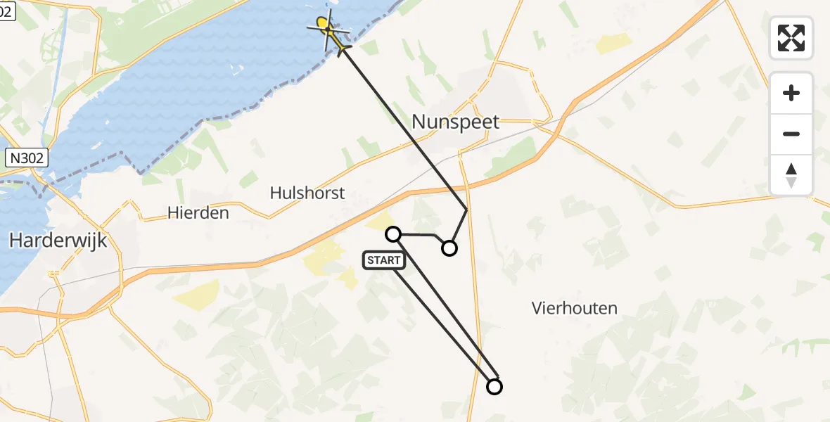 Routekaart van de vlucht: Ambulanceheli naar Nunspeet
