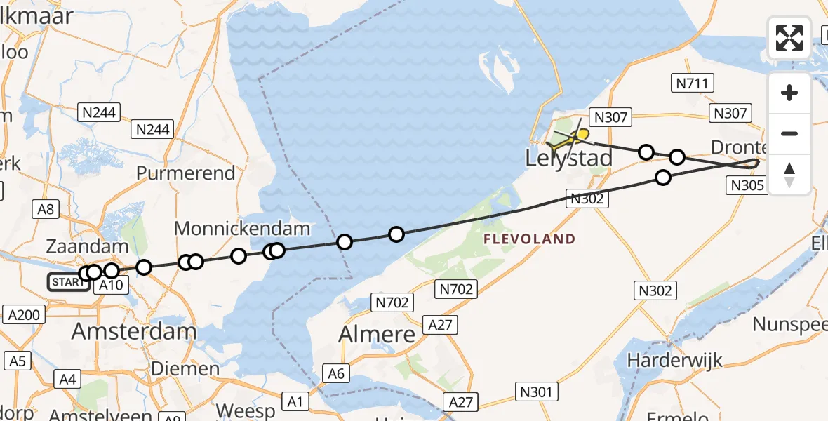 Routekaart van de vlucht: Lifeliner 1 naar Lelystad