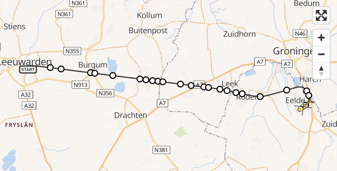 Routekaart van de vlucht: Lifeliner 4 naar Groningen Airport Eelde