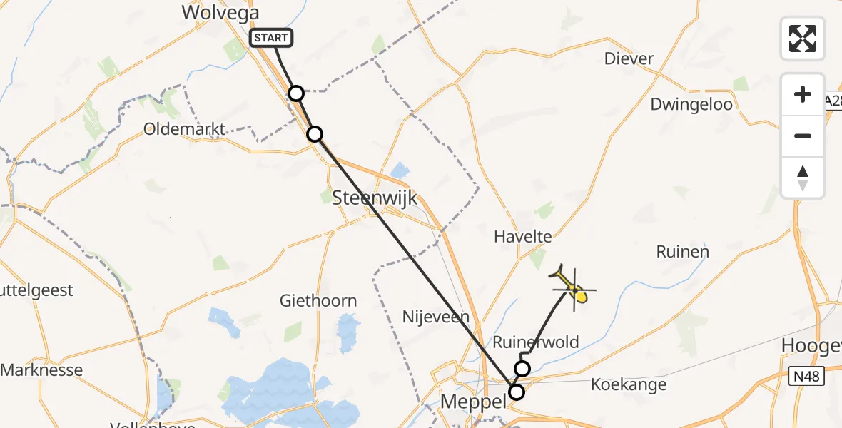 Routekaart van de vlucht: Ambulanceheli naar Ruinerwold