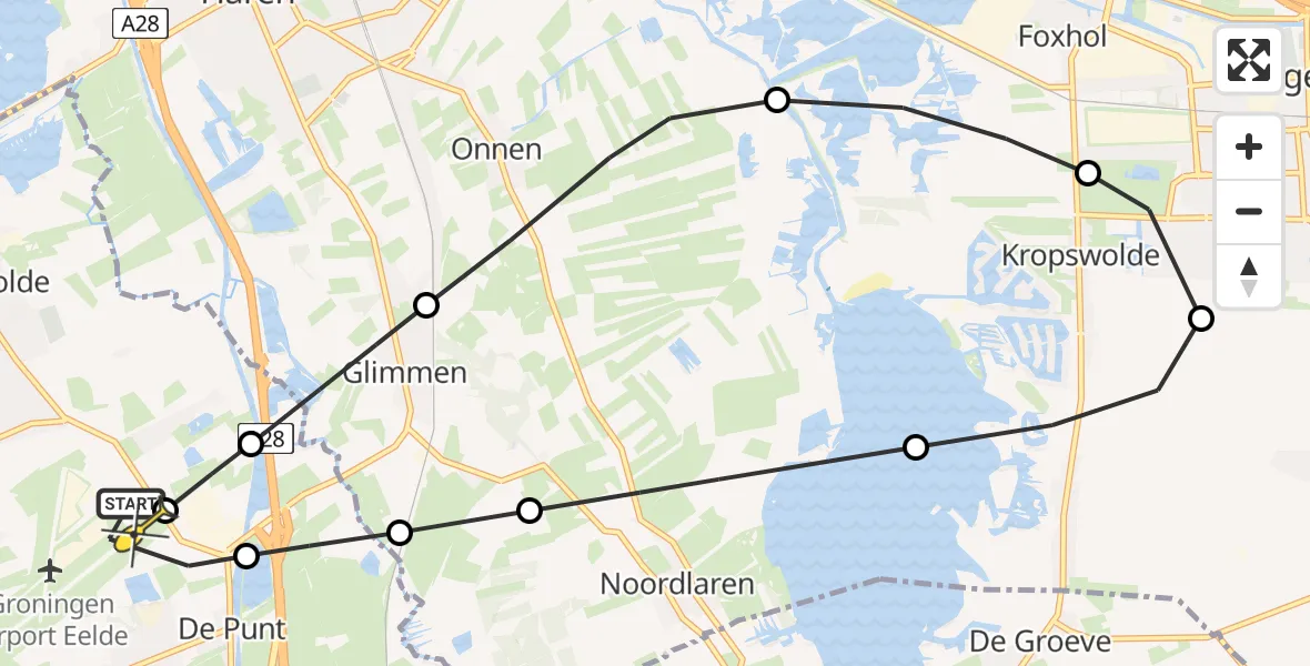 Routekaart van de vlucht: Lifeliner 4 naar Groningen Airport Eelde