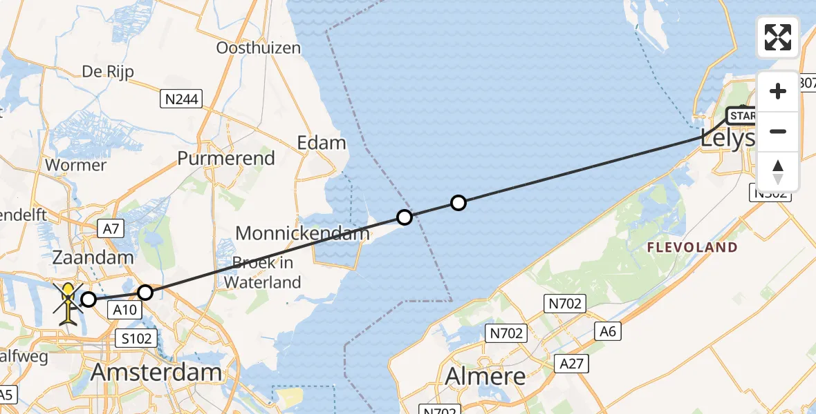 Routekaart van de vlucht: Lifeliner 1 naar Amsterdam Heliport