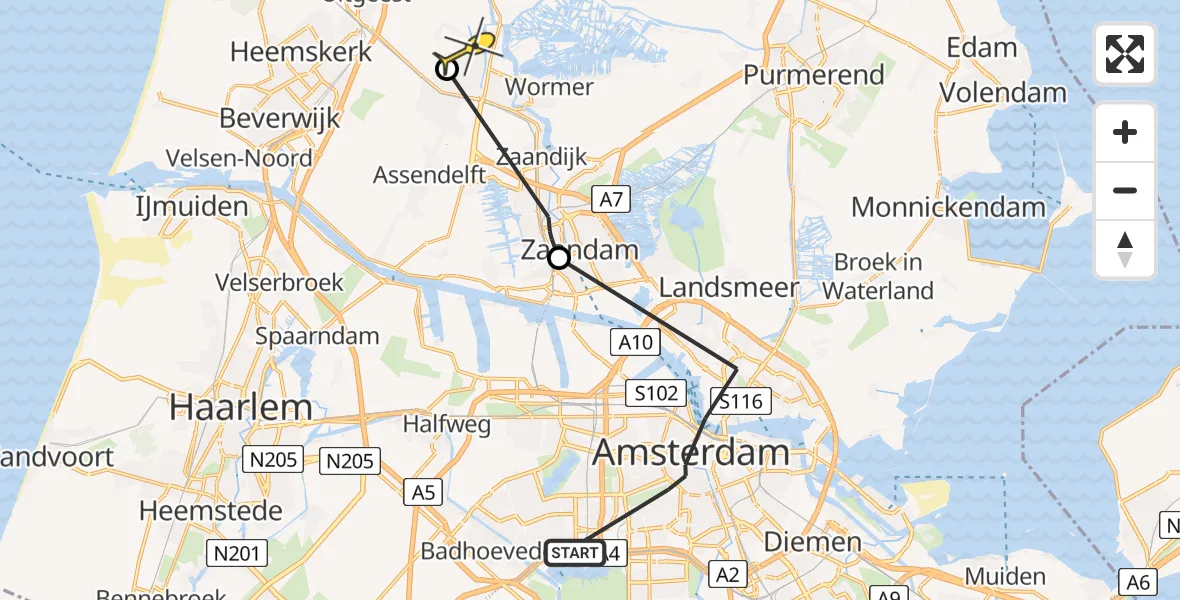 Routekaart van de vlucht: Politieheli naar Krommenie