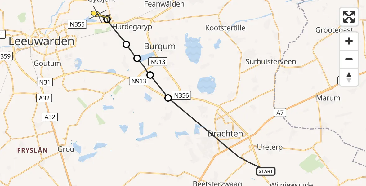 Routekaart van de vlucht: Ambulanceheli naar Ryptsjerk
