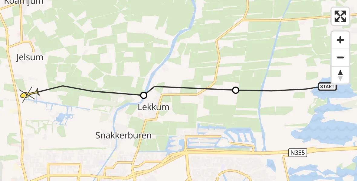 Routekaart van de vlucht: Ambulanceheli naar Vliegbasis Leeuwarden