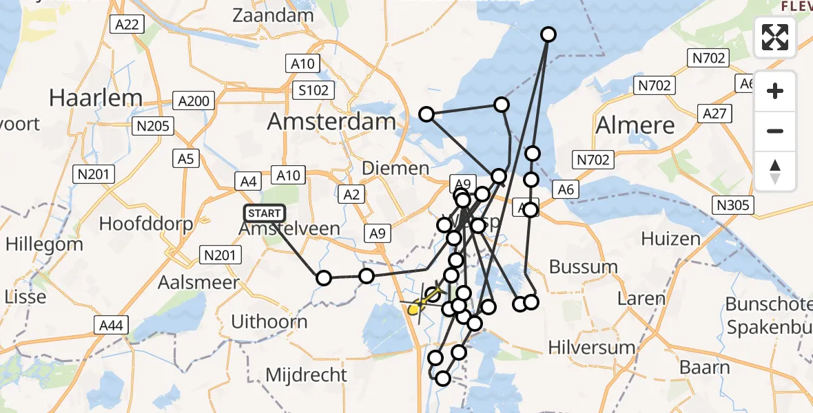 Routekaart van de vlucht: Politieheli naar Baambrugge