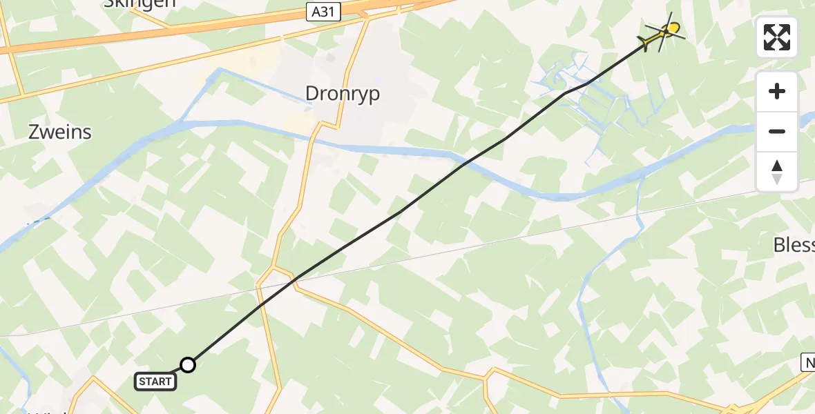 Routekaart van de vlucht: Ambulancehelikopter naar Marsum