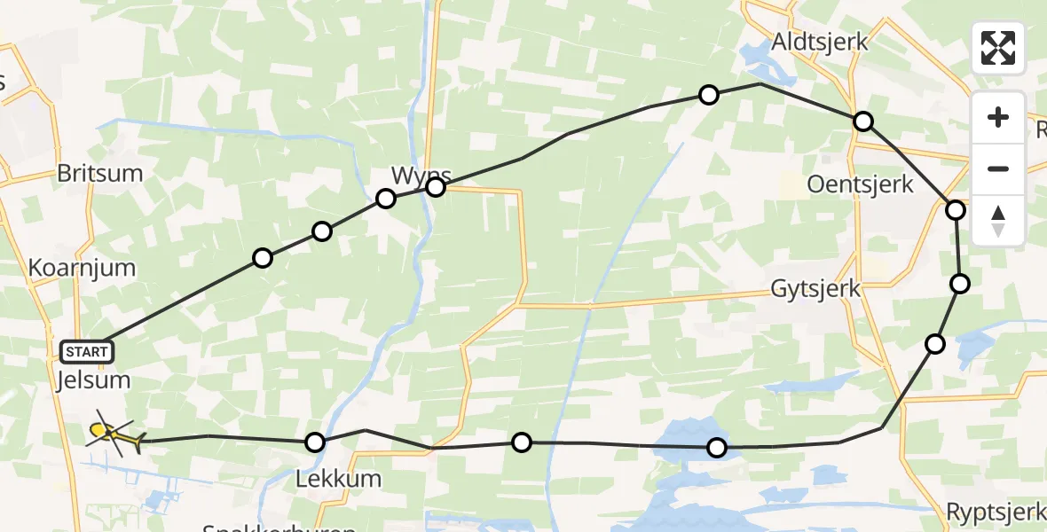 Routekaart van de vlucht: Ambulanceheli naar Jelsum