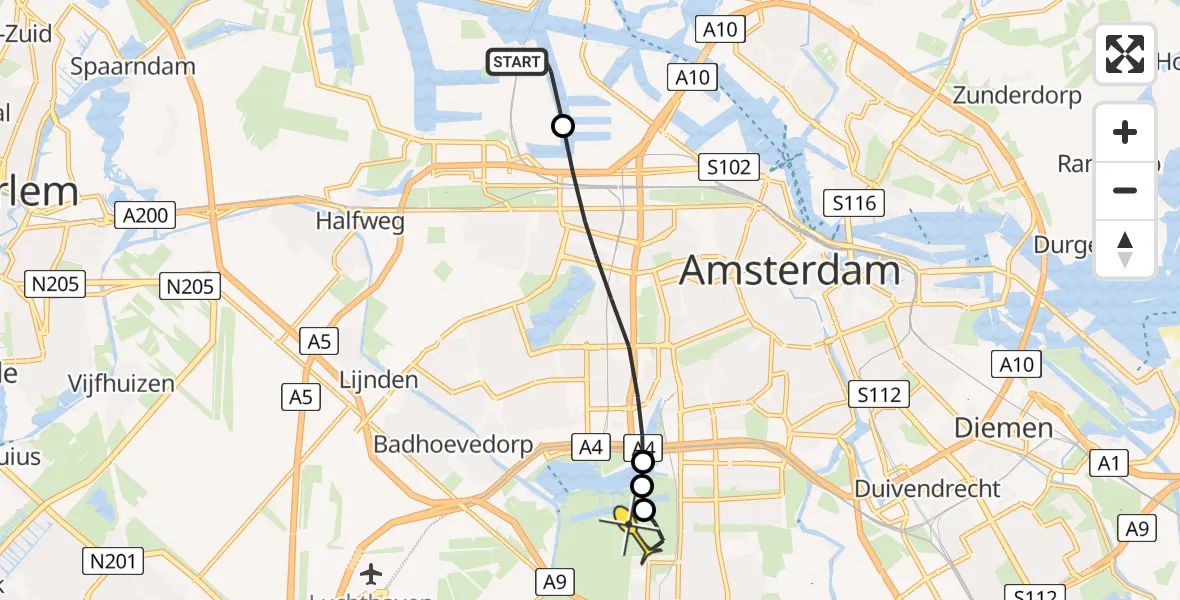 Routekaart van de vlucht: Lifeliner 1 naar Amstelveen