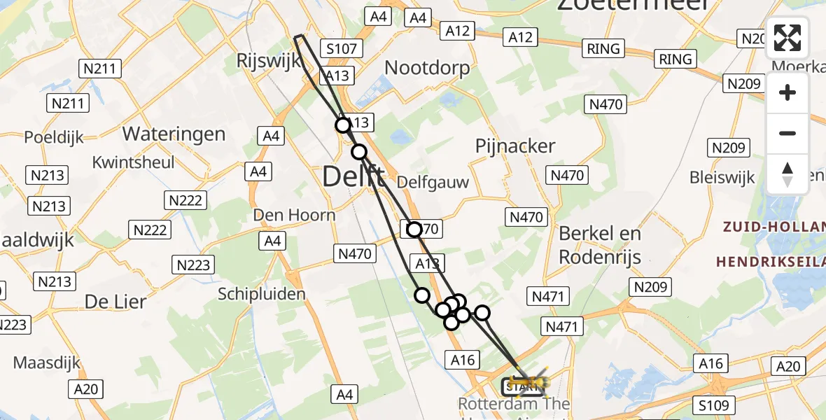 Vluchtroute Traumahelikopter Rotterdam The Hague Airport - Rotterdam The Hague Airport, 12 januari 2024, 13:12