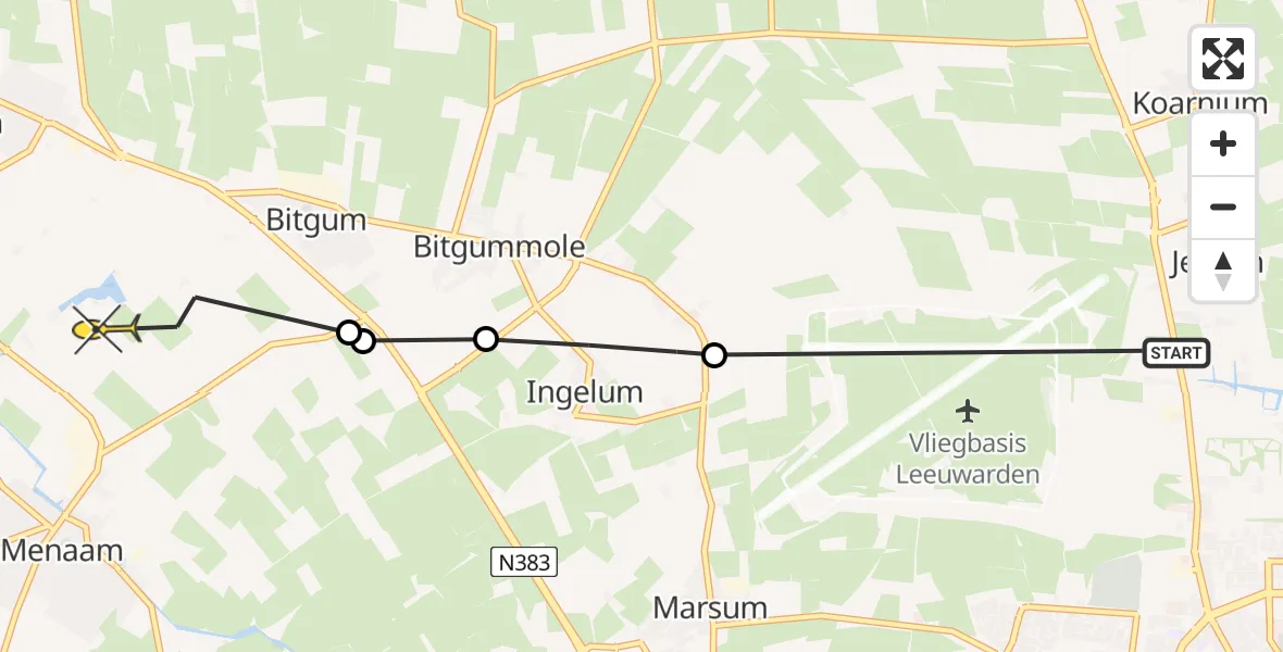 Routekaart van de vlucht: Ambulanceheli naar Menaam