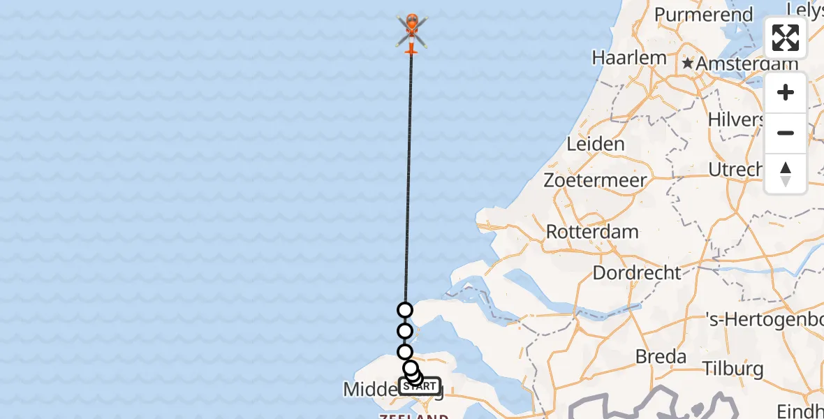 Vluchtroute Kustwachthelikopter Vliegveld Midden-Zeeland - , 12 januari 2024, 14:06