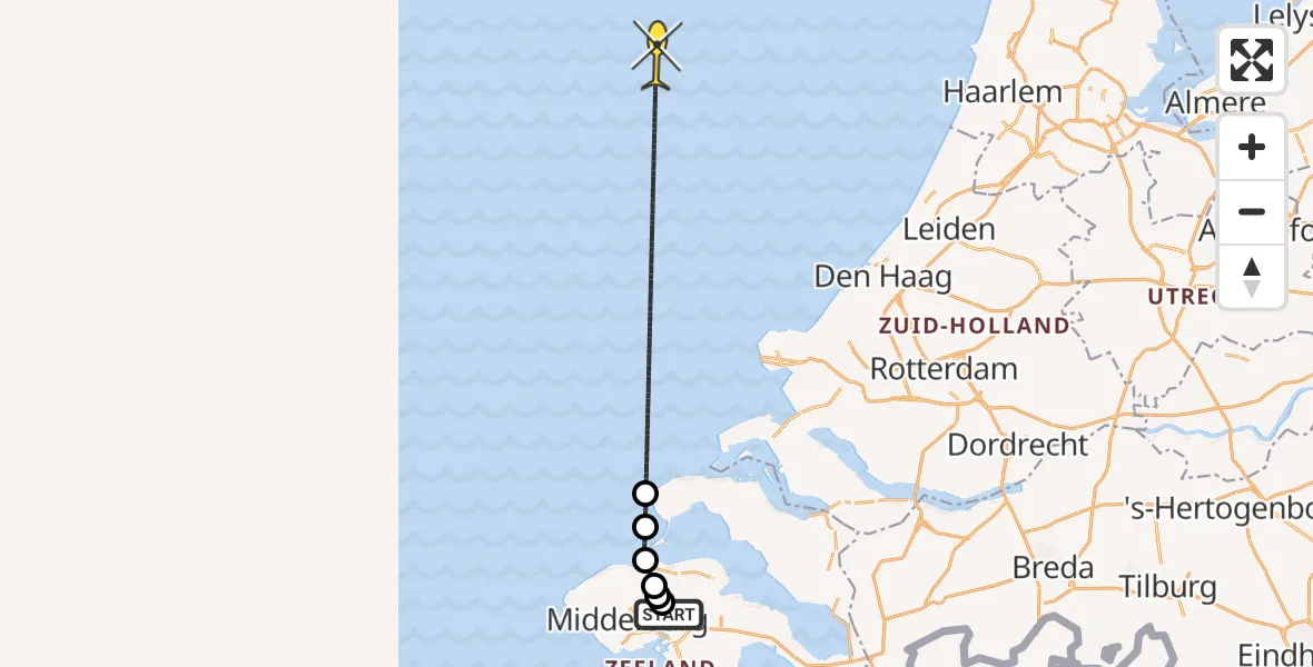 Routekaart van de vlucht: Kustwachthelikopter naar 