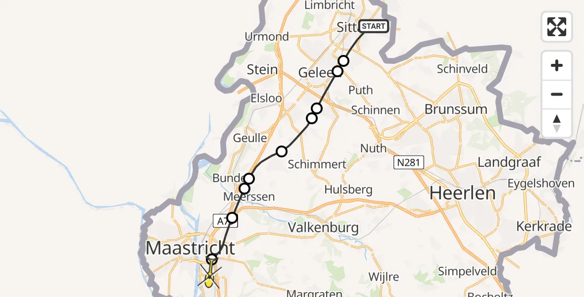 Routekaart van de vlucht: Lifeliner 3 naar Maastricht UMC+