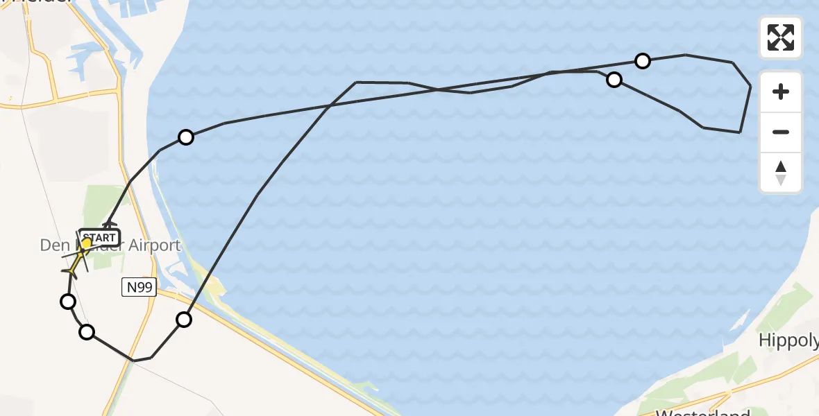 Routekaart van de vlucht: Kustwachthelikopter naar Vliegveld De Kooy