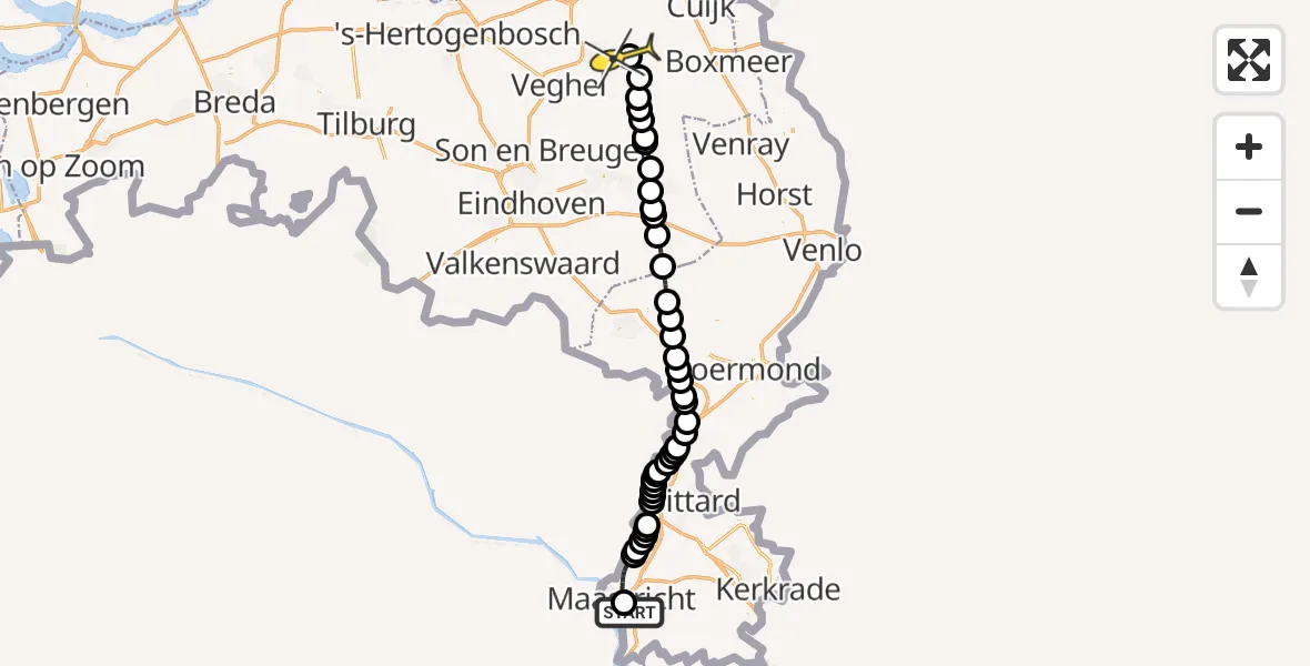 Routekaart van de vlucht: Lifeliner 3 naar Vliegbasis Volkel
