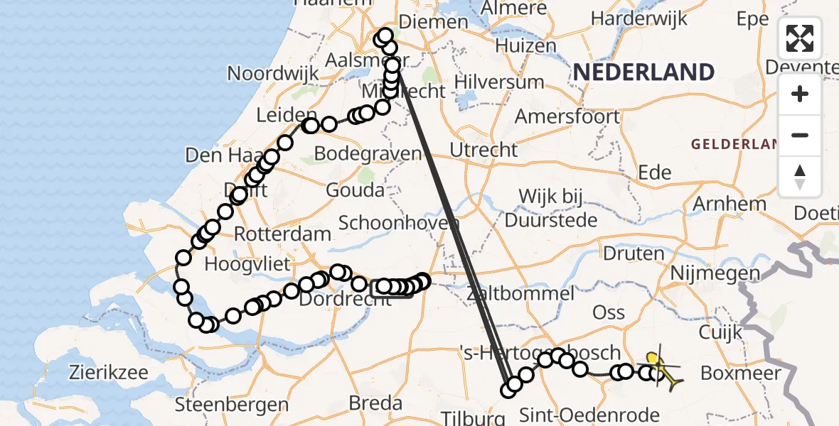 Routekaart van de vlucht: Politieheli naar Vliegbasis Volkel