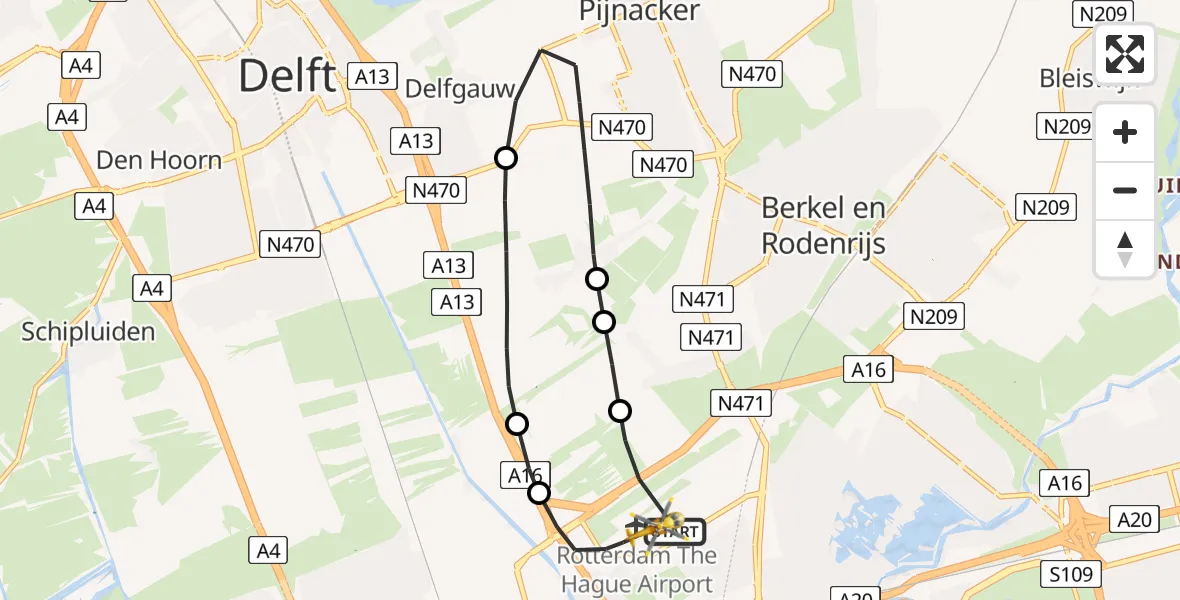 Vluchtroute Traumahelikopter Rotterdam The Hague Airport - Rotterdam The Hague Airport, 12 januari 2024, 15:32