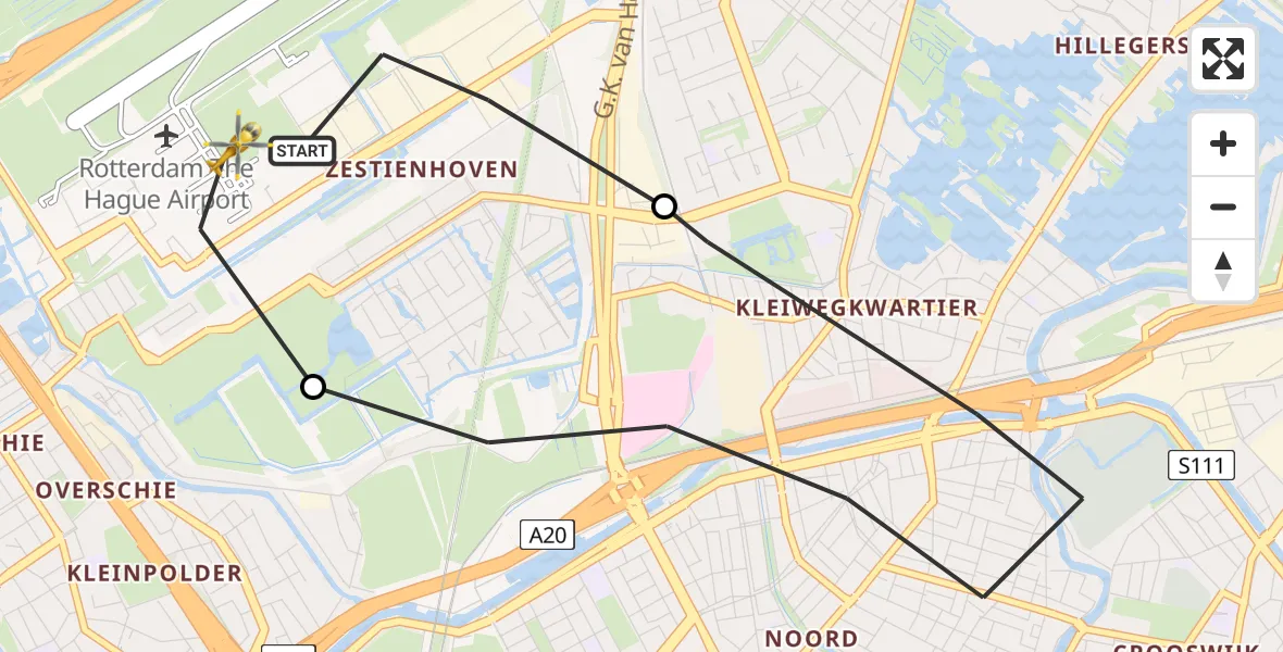 Vluchtroute Traumahelikopter Rotterdam The Hague Airport - Rotterdam The Hague Airport, 12 januari 2024, 16:20