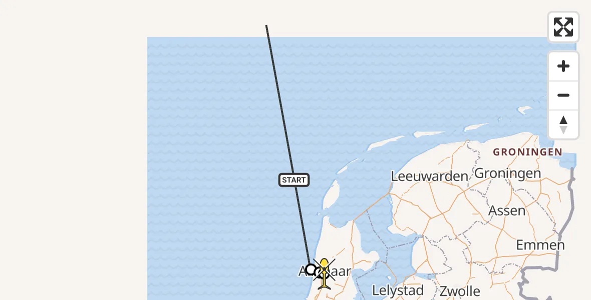 Routekaart van de vlucht: Kustwachthelikopter naar Alkmaar