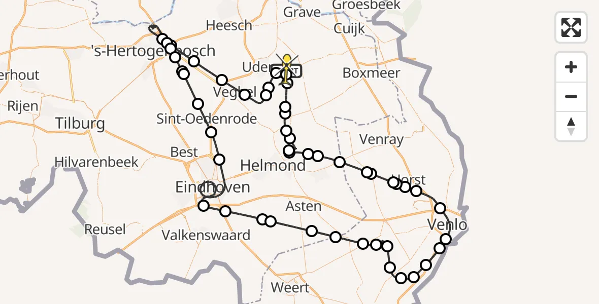 Routekaart van de vlucht: Politieheli naar Vliegbasis Volkel