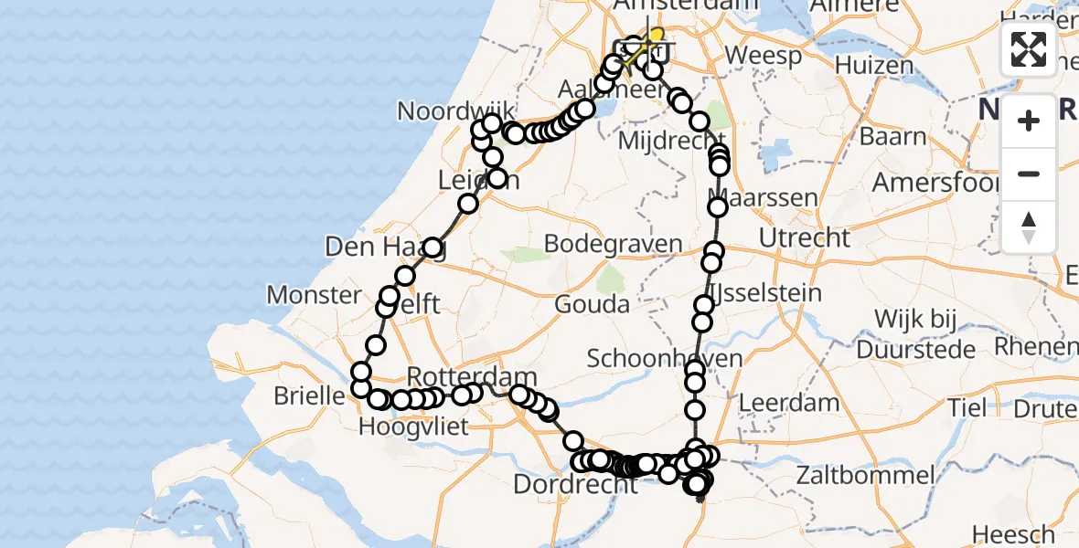 Routekaart van de vlucht: Politieheli naar Schiphol