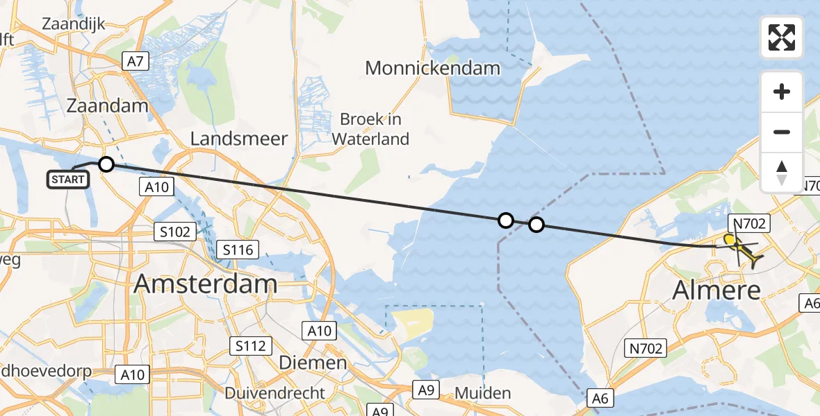 Routekaart van de vlucht: Lifeliner 1 naar Almere