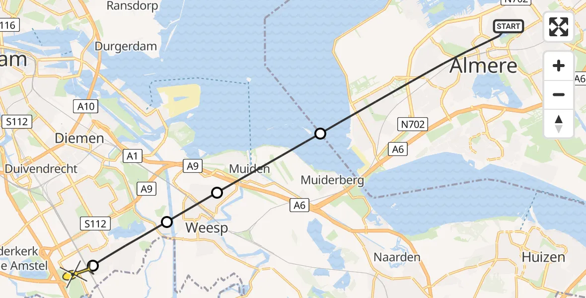 Routekaart van de vlucht: Lifeliner 1 naar Academisch Medisch Centrum (AMC)