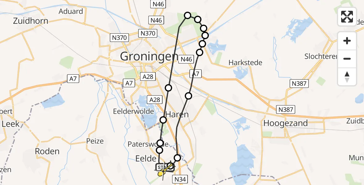 Routekaart van de vlucht: Lifeliner 4 naar Groningen Airport Eelde