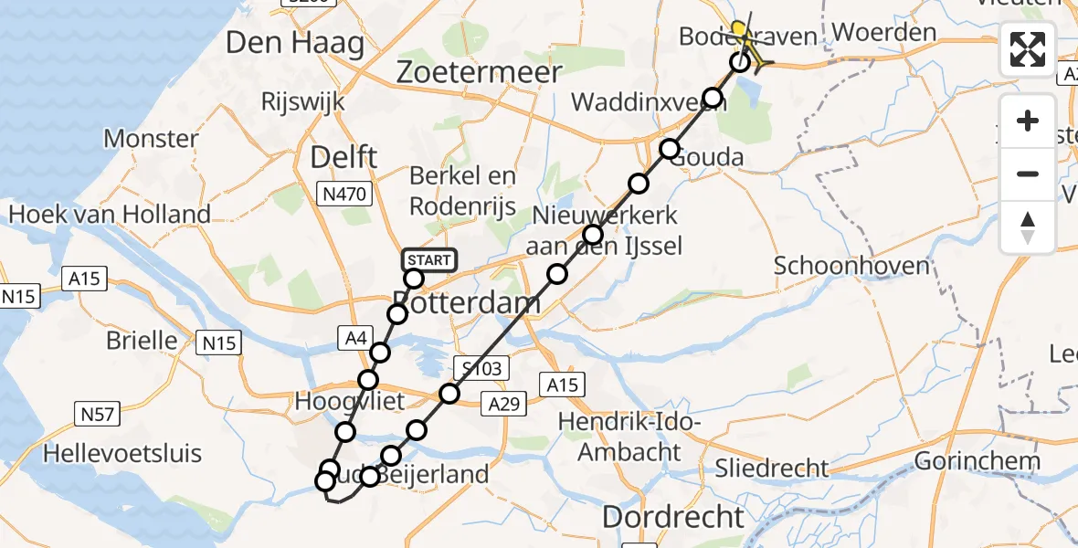 Routekaart van de vlucht: Lifeliner 2 naar Bodegraven