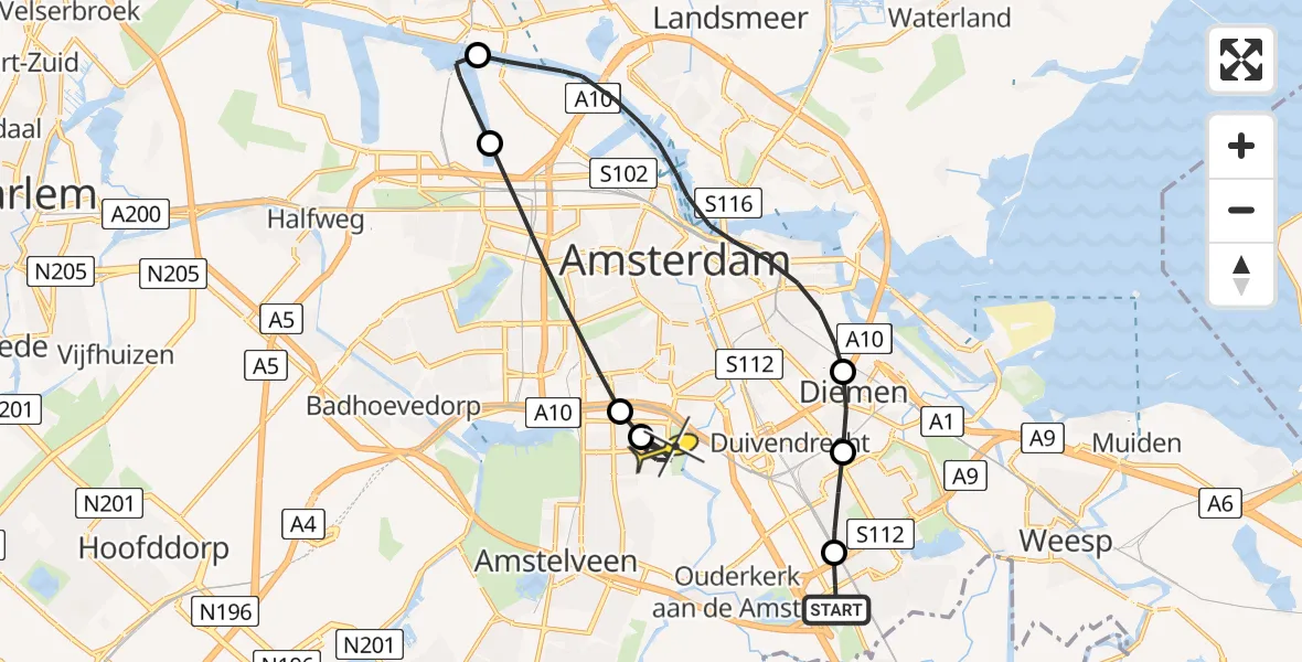 Routekaart van de vlucht: Lifeliner 1 naar Amsterdam