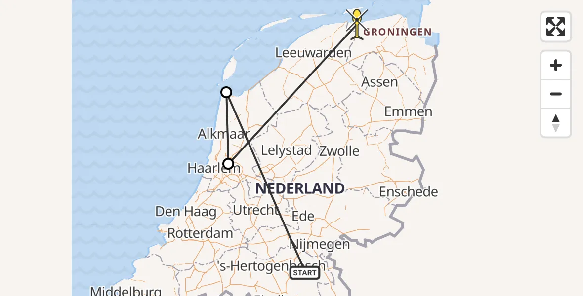 Routekaart van de vlucht: Traumaheli naar Vierhuizen