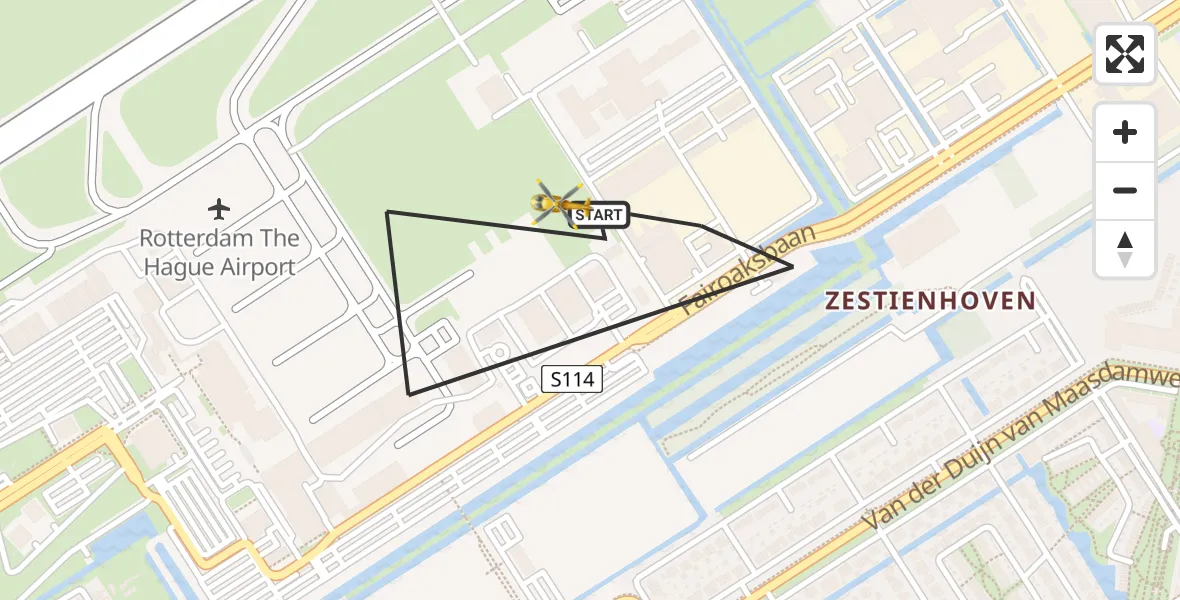 Vluchtroute Traumahelikopter Rotterdam The Hague Airport - Rotterdam The Hague Airport, 13 januari 2024, 10:42