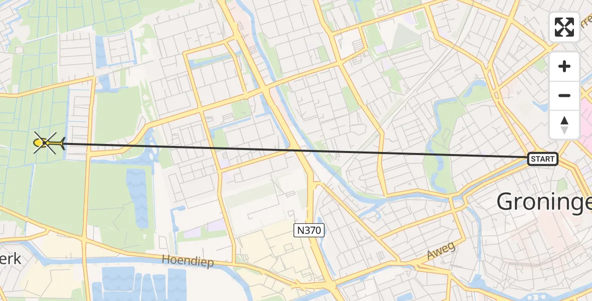 Routekaart van de vlucht: Ambulancehelikopter naar Groningen