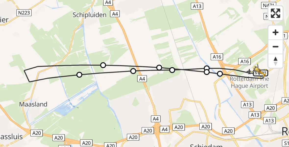 Vluchtroute Traumahelikopter Rotterdam The Hague Airport - Rotterdam The Hague Airport, 13 januari 2024, 11:29
