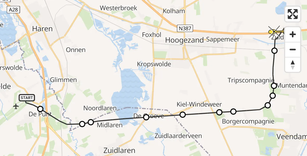 Routekaart van de vlucht: Lifeliner 4 naar Zuidbroek