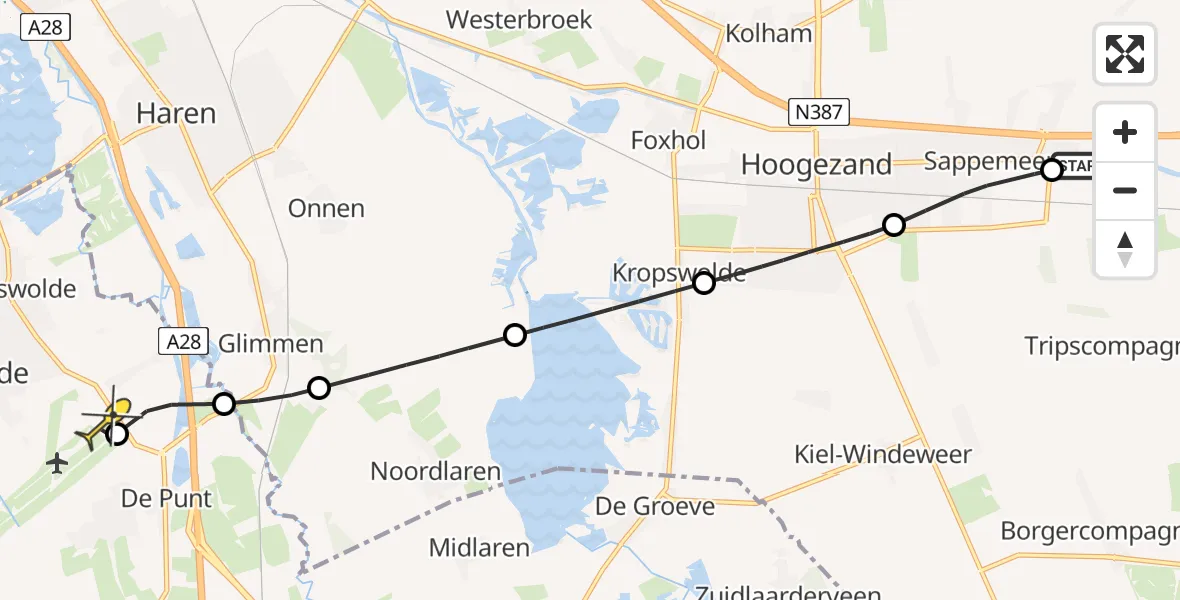 Routekaart van de vlucht: Lifeliner 4 naar Groningen Airport Eelde