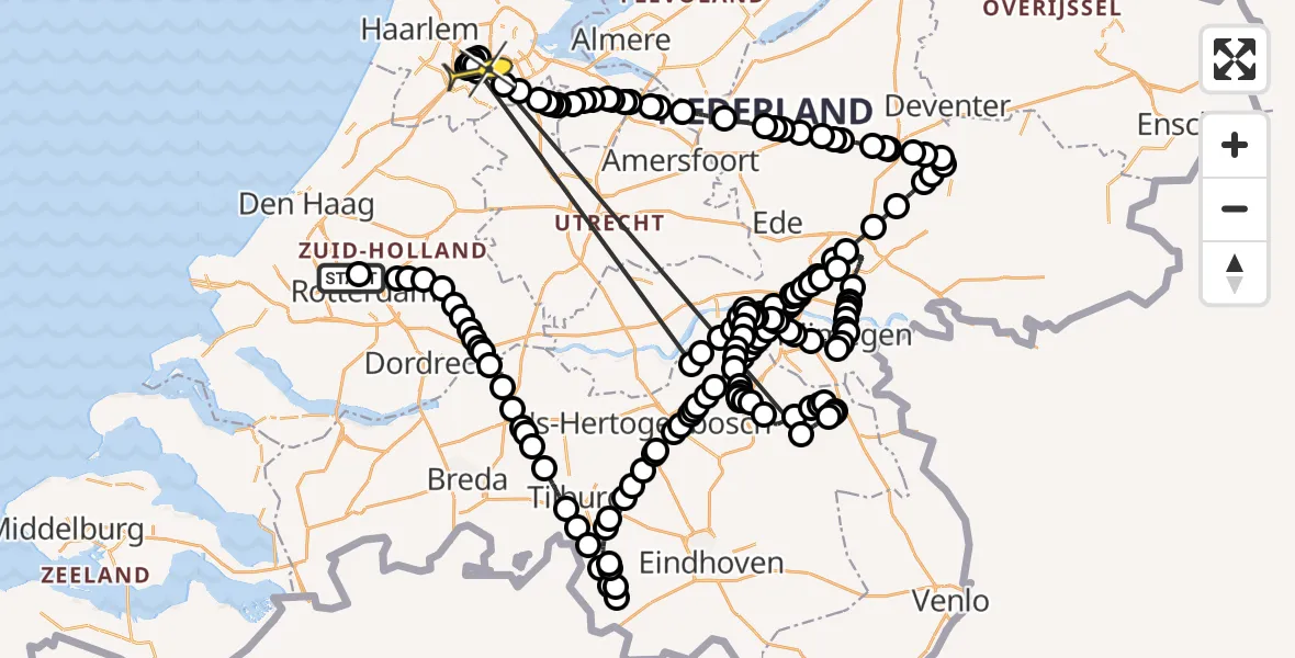 Vluchtroute Politiehelikopter van Rotterdam The Hague Airport naar Schiphol