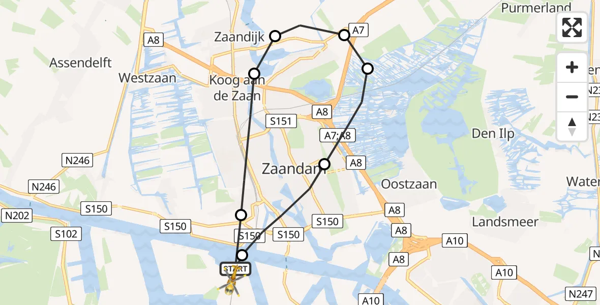 Vluchtroute Traumahelikopter Amsterdam Heliport - Amsterdam Heliport, 13 januari 2024, 12:42