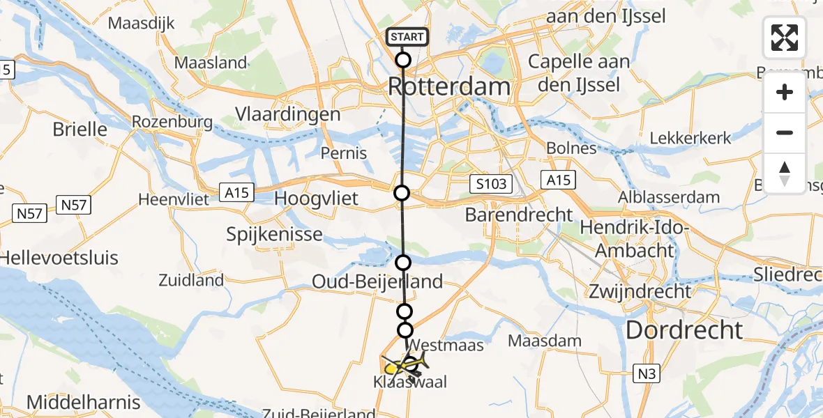 Routekaart van de vlucht: Lifeliner 2 naar Klaaswaal